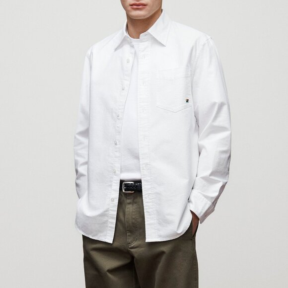 Aime Leon Dore Crest Oxford Shirt in Ivory Size Large - Picture 1 of 4